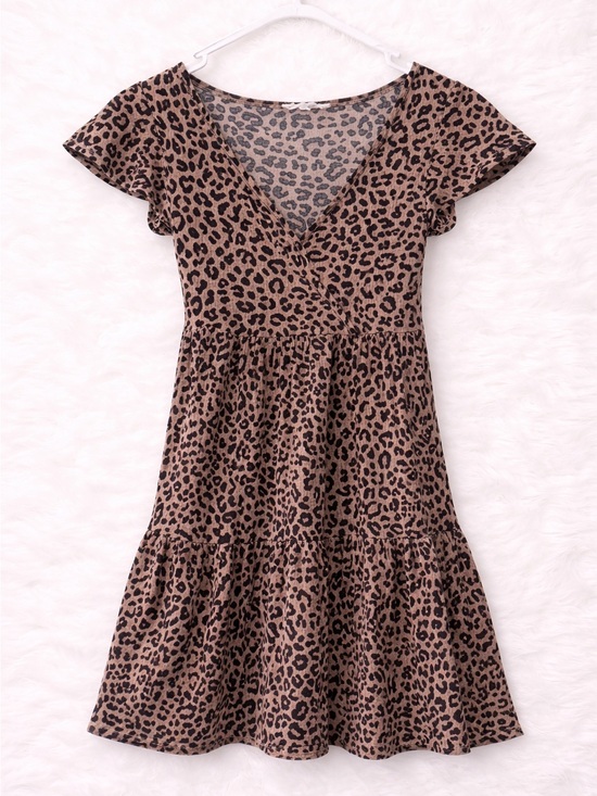 Jessica Simpson Dresses & Skirts - Jessica Simpson Leopard Print Mini Dress Small Cottagecore Boho Babydoll Dress